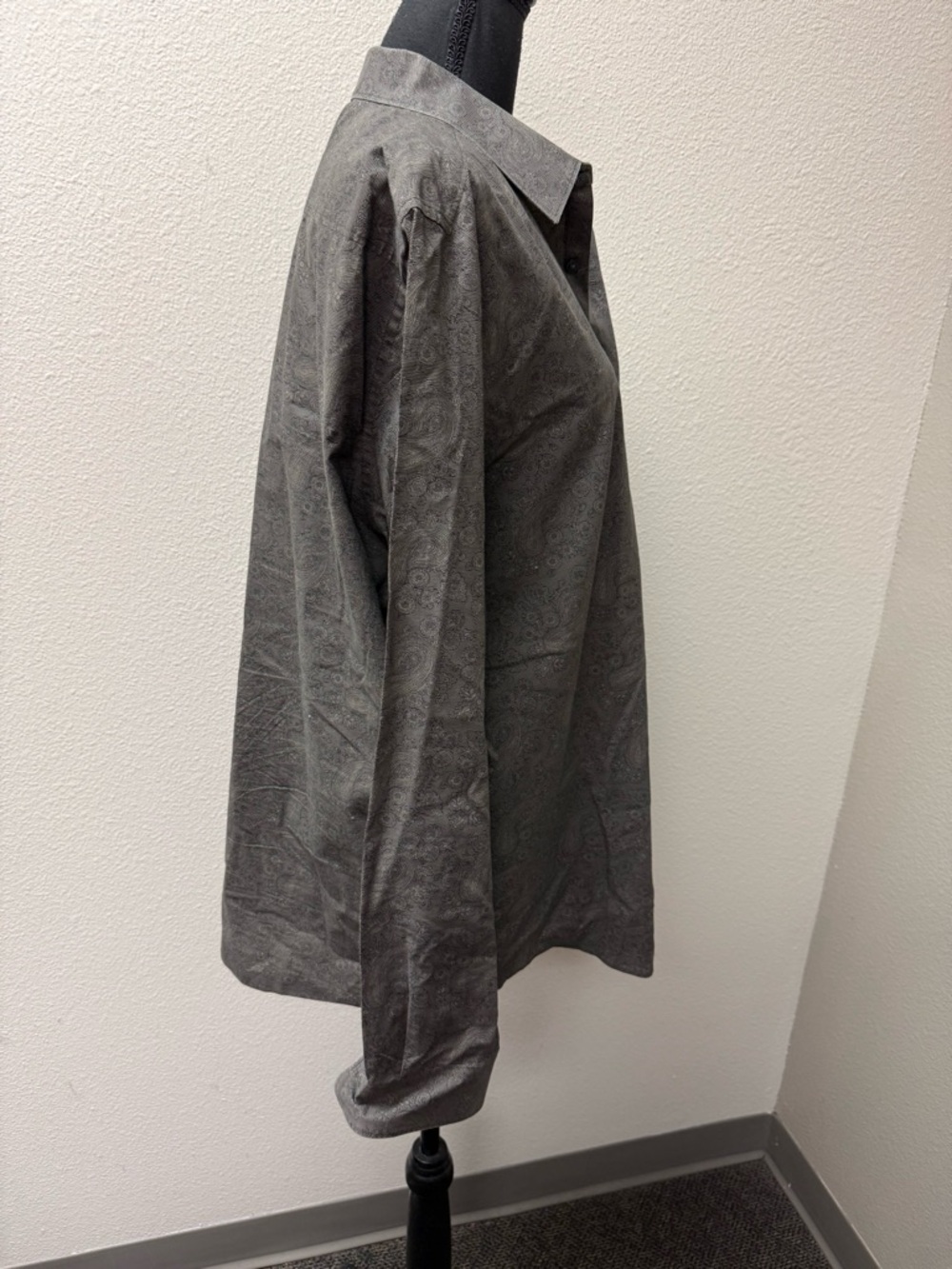 Perry Ellis Gray Paisley Button Up Shirt XL Cotton Long Sleeve Dress Top - Picture 6 of 10